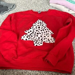 Gildan Red Sweatshirt with Dalmatian Print Tree